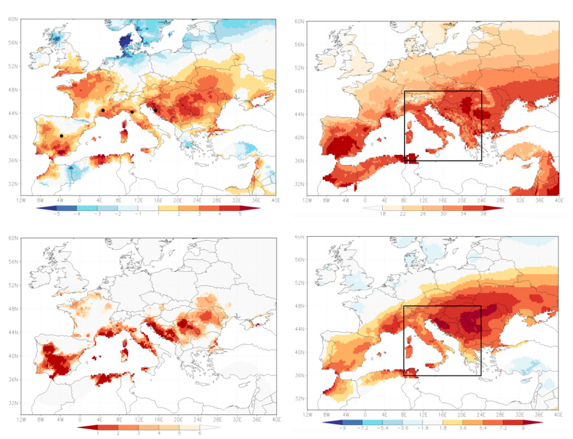 Maps showing heatwaves across Europe
