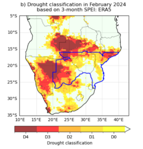 A map showing drought classification in southern Africa. 