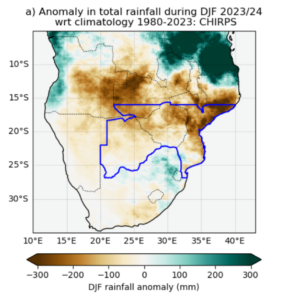A map showing rainfall anamolies in southern Africa