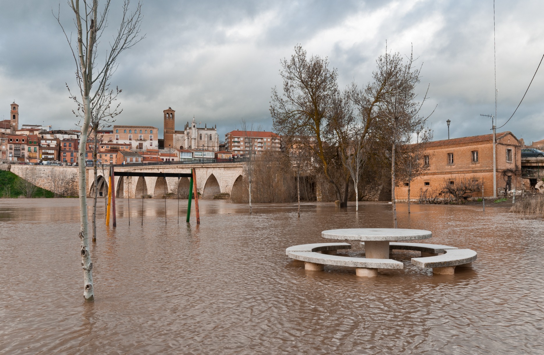 A flooded playground in Spain