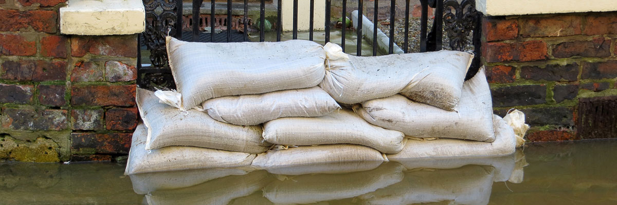 Sand bags in a flooded street